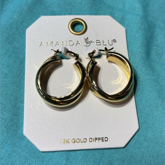 NEW! Amanda Blu Gold Diana Polished Simple Twist Hoop Earrings 18K Gold Dipped N - Picture 1 of 3